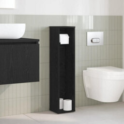 Berkfield Durable Bathroom Cabinet With Roll Holder Black 20.5X20X90 Cm - thumbnail 3