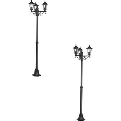 Set Of 2 Ip44 Outdoor Black Bollard Lights With 3 Arms - 60W E27 Post - image 1