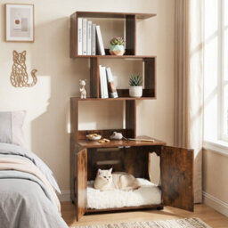Brown Pet House Corner Bookshelf 141 Cm Tall Cat Litter Box Enclosure With Storage - thumbnail 1