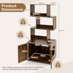 Brown Pet House Corner Bookshelf 141 Cm Tall Cat Litter Box Enclosure With Storage - thumbnail 2