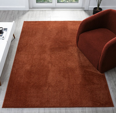 Comfy Washable Low Pile Living Room Area Rug - Anti-Slip Felt Backing Terracotta 80Cm X 120Cm - image 1