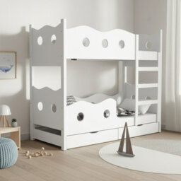 Nemo 160 Bunk Bed For 2 Mdf With Wooden Legs Slatted Bases Mattresses And Storage  168 X 81 X 160Cm White - thumbnail 3