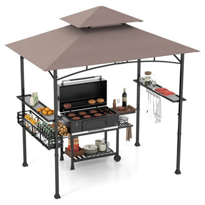 Costway 242 X 153 Cm Outdoor Grill Gazebo Double Tiered Bbq Canopy Tent W/ 2 Side Shelves - image 1