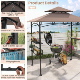Costway 242 X 153 Cm Outdoor Grill Gazebo Double Tiered Bbq Canopy Tent W/ 2 Side Shelves - thumbnail 6