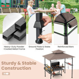 Costway 242 X 153 Cm Outdoor Grill Gazebo Double Tiered Bbq Canopy Tent W/ 2 Side Shelves - thumbnail 7