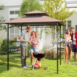Costway 242 X 153 Cm Outdoor Grill Gazebo Double Tiered Bbq Canopy Tent W/ 2 Side Shelves - thumbnail 3