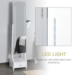 Homcom Freestanding Jewellery Storage Mirror Armoire W/ Led Lights Hooks Drawer - thumbnail 8