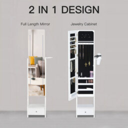 Homcom Freestanding Jewellery Storage Mirror Armoire W/ Led Lights Hooks Drawer - thumbnail 7