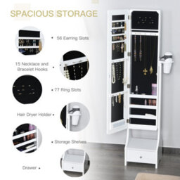 Homcom Freestanding Jewellery Storage Mirror Armoire W/ Led Lights Hooks Drawer - thumbnail 5