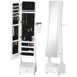 Homcom Freestanding Jewellery Storage Mirror Armoire W/ Led Lights Hooks Drawer - thumbnail 2