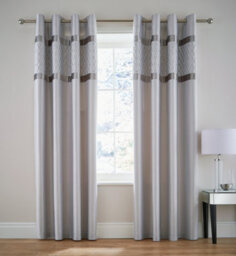 Catherine Lansfield Sequin Cluster 66X72 Inch Eyelet Curtains Two Panels Silver Grey