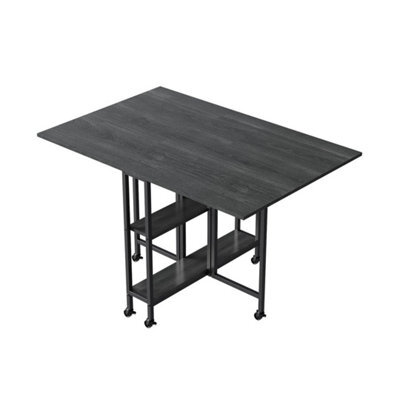 Folding Dining Table 4 Person Drop Leaf Table On Wheels Small Space Storage Unit - image 1
