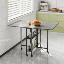 Folding Dining Table 4 Person Drop Leaf Table On Wheels Small Space Storage Unit - thumbnail 3