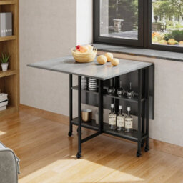 Folding Dining Table 4 Person Drop Leaf Table On Wheels Small Space Storage Unit - thumbnail 4