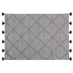 Beliani Handwoven Cotton Rug 140 X 200 Cm Brown - Geometric Pattern With Tassels - thumbnail 3