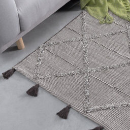 Beliani Handwoven Cotton Rug 140 X 200 Cm Brown - Geometric Pattern With Tassels - thumbnail 2