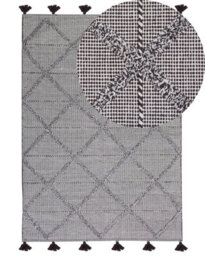 Beliani Handwoven Cotton Rug 140 X 200 Cm Brown - Geometric Pattern With Tassels - thumbnail 1