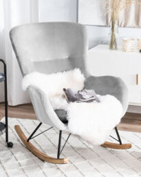 Beliani Rocking Chair Ellan Velvet Light Grey - thumbnail 2
