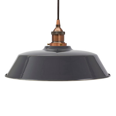 Slate Grey Chancery Painted Dome Pendant Light With Antique Copper Lamp Holder And Black Round Cable - Se Home - image 1