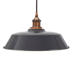 Slate Grey Chancery Painted Dome Pendant Light With Antique Copper Lamp Holder And Black Round Cable - Se Home