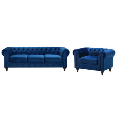 Beliani Living Room Set 4 Seater Chesterfield Velvet Navy Blue - image 1