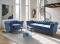 Beliani Living Room Set 4 Seater Chesterfield Velvet Navy Blue - thumbnail 2