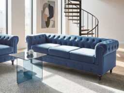 Beliani Living Room Set 4 Seater Chesterfield Velvet Navy Blue - thumbnail 4
