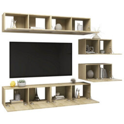 Berkfield 6 Piece Tv Cabinet Set Sonoma Oak Engineered Wood - thumbnail 3