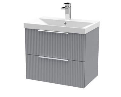 Balterley Tixall Fluted 2 Drawer Wall Hung Vanity Unit With Thin Edge Basin, Satin Grey, 600mm - image 1