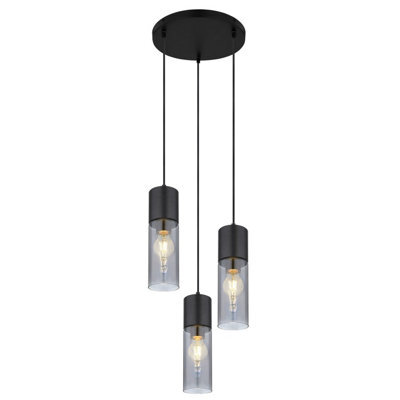 Luminosa Lighting Luminosa Annika Cluster Pendant Ceiling Light Matt Black Smoke Glass Shade 3X E27 - image 1
