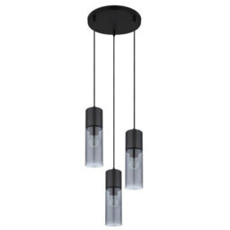 Luminosa Lighting Luminosa Annika Cluster Pendant Ceiling Light Matt Black Smoke Glass Shade 3X E27 - thumbnail 2