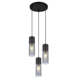 Luminosa Lighting Luminosa Annika Cluster Pendant Ceiling Light Matt Black Smoke Glass Shade 3X E27 - thumbnail 1