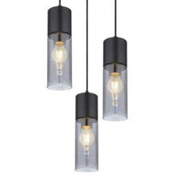 Luminosa Lighting Luminosa Annika Cluster Pendant Ceiling Light Matt Black Smoke Glass Shade 3X E27 - thumbnail 3