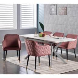 Life Interiors Set Of 2 Pink Verona Velvet Dining Chairs With Quilted Back & Black Legs - Modern Accent Chair With Gold Foot Tips - thumbnail 7