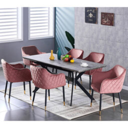 Life Interiors Set Of 2 Pink Verona Velvet Dining Chairs With Quilted Back & Black Legs - Modern Accent Chair With Gold Foot Tips - thumbnail 5