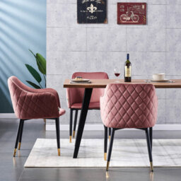 Life Interiors Set Of 2 Pink Verona Velvet Dining Chairs With Quilted Back & Black Legs - Modern Accent Chair With Gold Foot Tips - thumbnail 6