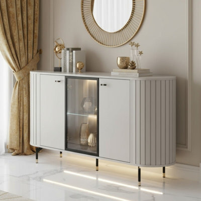 Zante Za3 Cabinet With Glass Shelf Steel Handles And Legs Cashmere With Led Lights - image 1