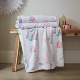 Catherine Lansfield Christmas Gnomes Fleece Cosy Blanket Throw Pink - thumbnail 1