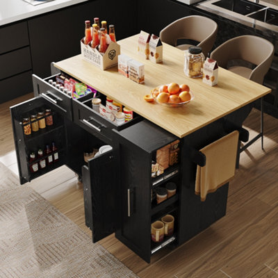 Btm Modern Kitchen Island Buffet Cabinet Dining Cart With Snack Shelves And Storage Black - image 1