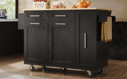 Btm Modern Kitchen Island Buffet Cabinet Dining Cart With Snack Shelves And Storage Black - thumbnail 2