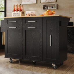 Btm Modern Kitchen Island Buffet Cabinet Dining Cart With Snack Shelves And Storage Black - thumbnail 3