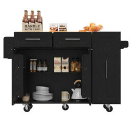 Btm Modern Kitchen Island Buffet Cabinet Dining Cart With Snack Shelves And Storage Black - thumbnail 8