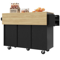Btm Modern Kitchen Island Buffet Cabinet Dining Cart With Snack Shelves And Storage Black - thumbnail 9