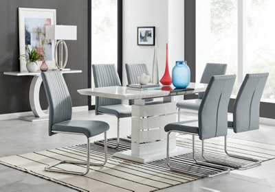 Furniturebox Renato 120Cm High Gloss Extending Dining Table And 6 Grey Lorenzo Chairs - image 1