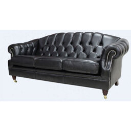 Chesterfield 3 Seater Old English Black Leather Sofa Settee Bespoke In Victoria Style - thumbnail 3