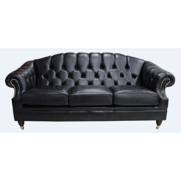 Chesterfield 3 Seater Old English Black Leather Sofa Settee Bespoke In Victoria Style - thumbnail 1