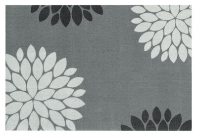 Recylon Grey Floral Heavy Duty Mat, 75Cm X 50Cm - image 1