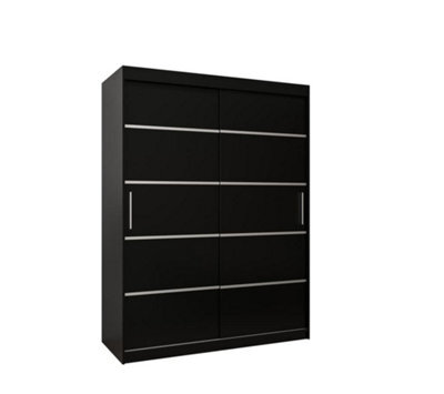 Arte Verona 01 Contemporary 2 Sliding Door Wardrobe 5 Shelves 2 Rails Black Matt (H)2000mm (W)1500mm (D)620mm - image 1