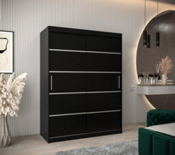 Arte Verona 01 Contemporary 2 Sliding Door Wardrobe 5 Shelves 2 Rails Black Matt (H)2000mm (W)1500mm (D)620mm - thumbnail 2