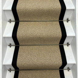 RainbowHome Andes Beige Stair Runner With 100% Black Cotton Border 60 650 - thumbnail 1